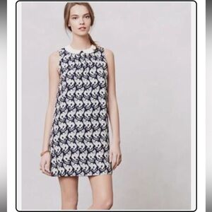 Anthropologie Postmark Navy Cat Print Chaton Dress Peter Pan Collar